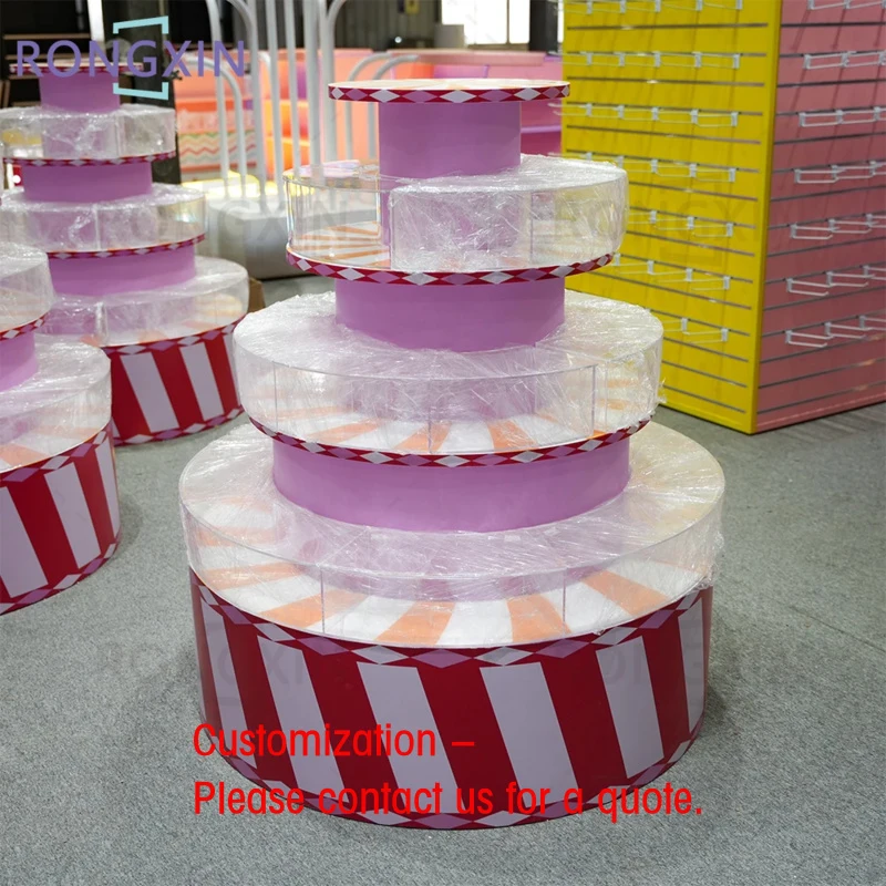 Exhibidor de Dulces Moderno Personalizable en Rosa Caramelo, Mueble de Tienda para Dulces con Caja de Acrílico
