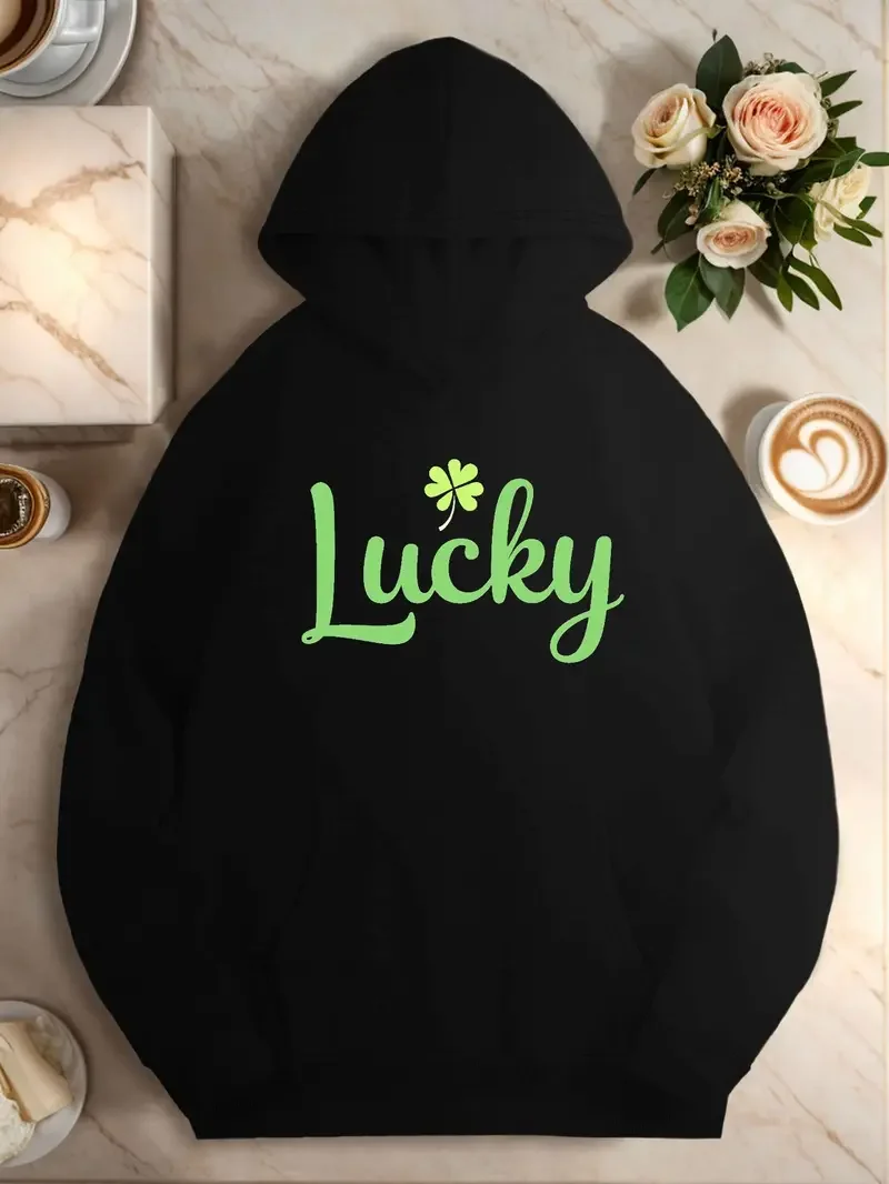 

Женская толстовка Lucky размера плюс, красный повседневный пуловер с передним карманом, длинным рукавом, полиэстеровый вязаный геометрический узор, осенне-зимняя одежда