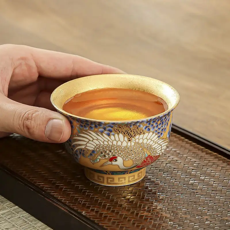 

Suet jade gilt master cup Ruihe Chengxiang Arhat cup high-end gold cup Kung Fu tea set light luxury household tea cup