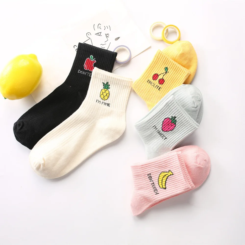 Summer thin womens socks, short socks, medium tube cotton, Japanese cute fruit socks, personalized Korean version, college style