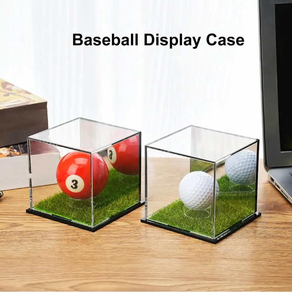 Exhibición coleccionable de béisbol, vitrina acrílica de béisbol con soporte de bola cuadrada Uv, Base de césped, tamaño oficial