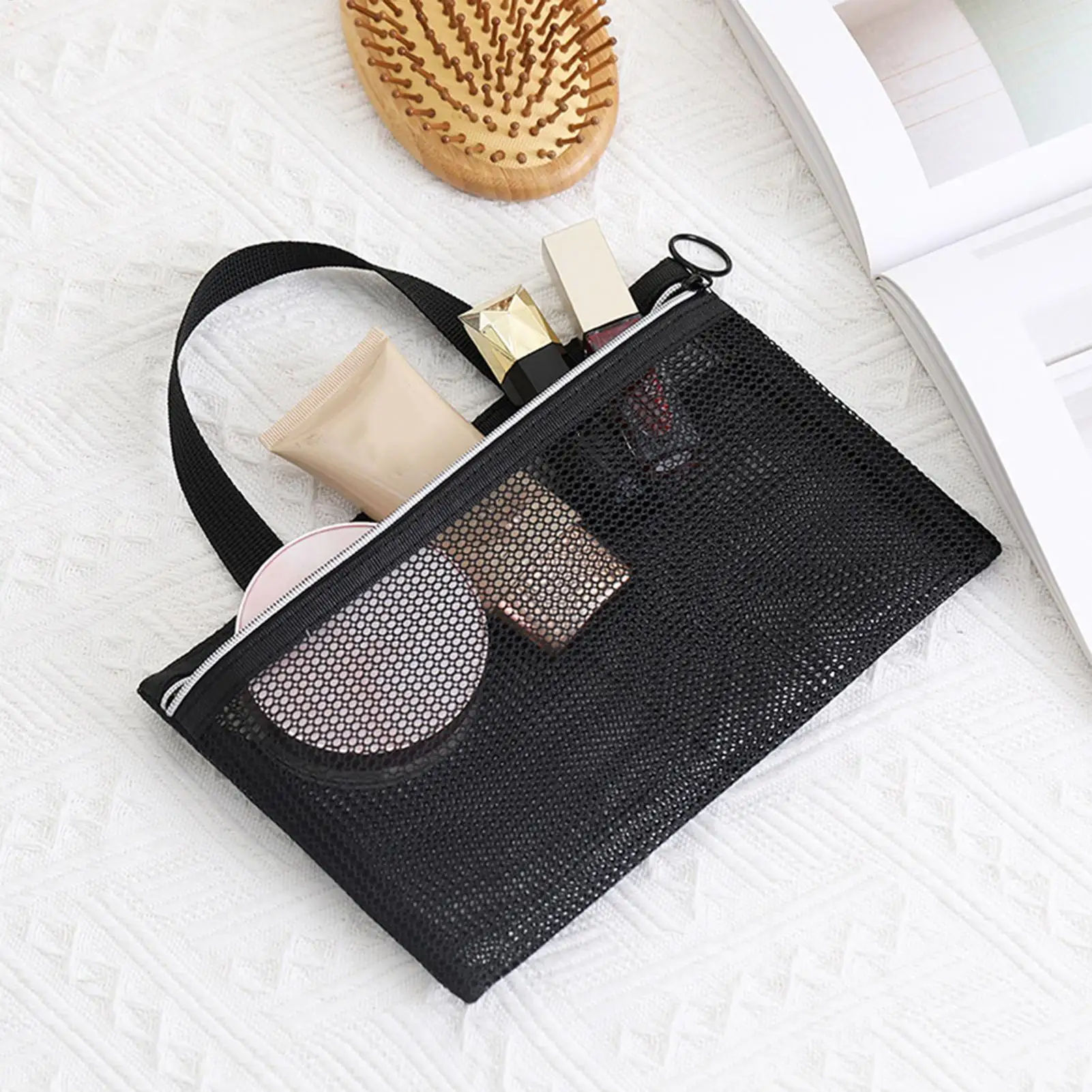 Mesh Bags 2-Piece Tote Organizer With Zipper Bathroom Bag For Traveling For Shampoo Cosmetic Sunscreen Makeup Dorm Travel