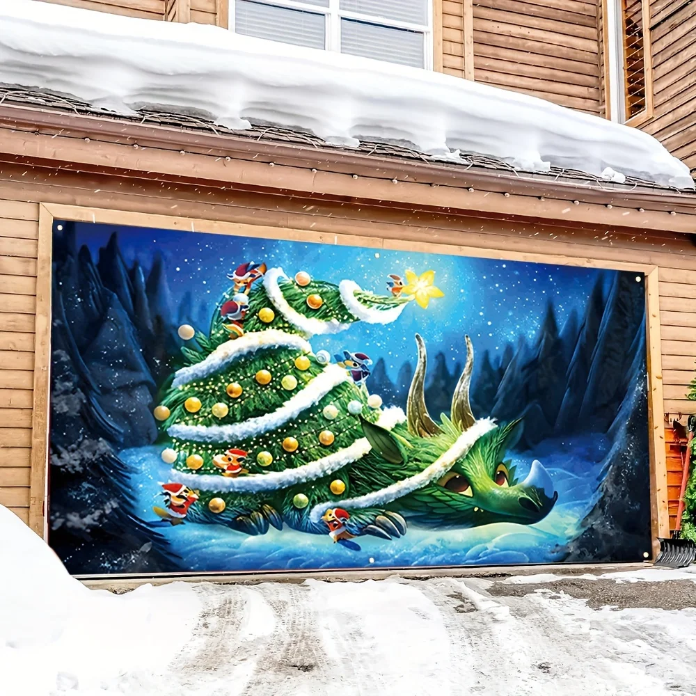 2D дверной флаг: 1 флаг с крышкой для рождественских гаражных ворот, универсальный дизайн дракона и рождественской елки для праздников