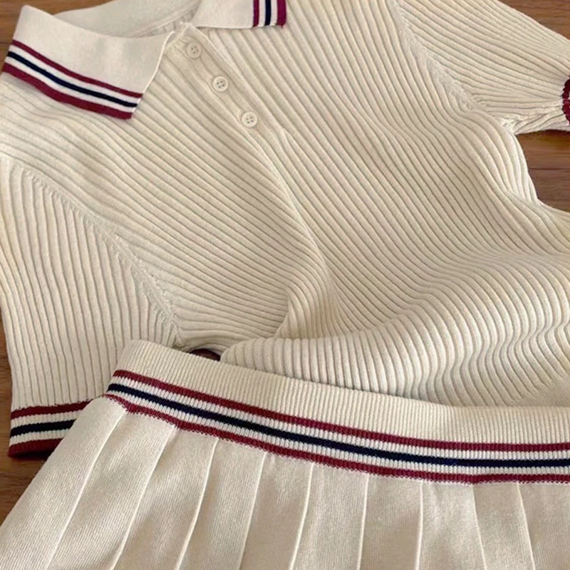 Conjunto Faion de verano para mujer, Top con cuello de punto Miu Sle, Falda plisada, traje de dos piezas, traje informal ort Sve