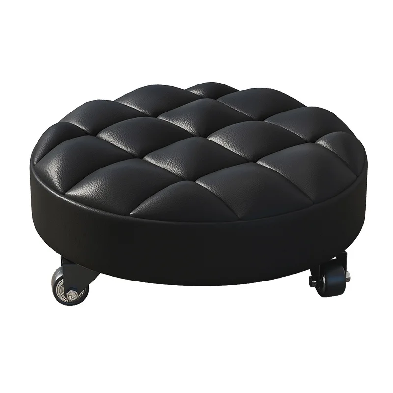 Household Round Pouf Massage Chair Pulley Stool Universal Wheel Low Stool With Roller Move Wipe The Ground Bench Round Stool