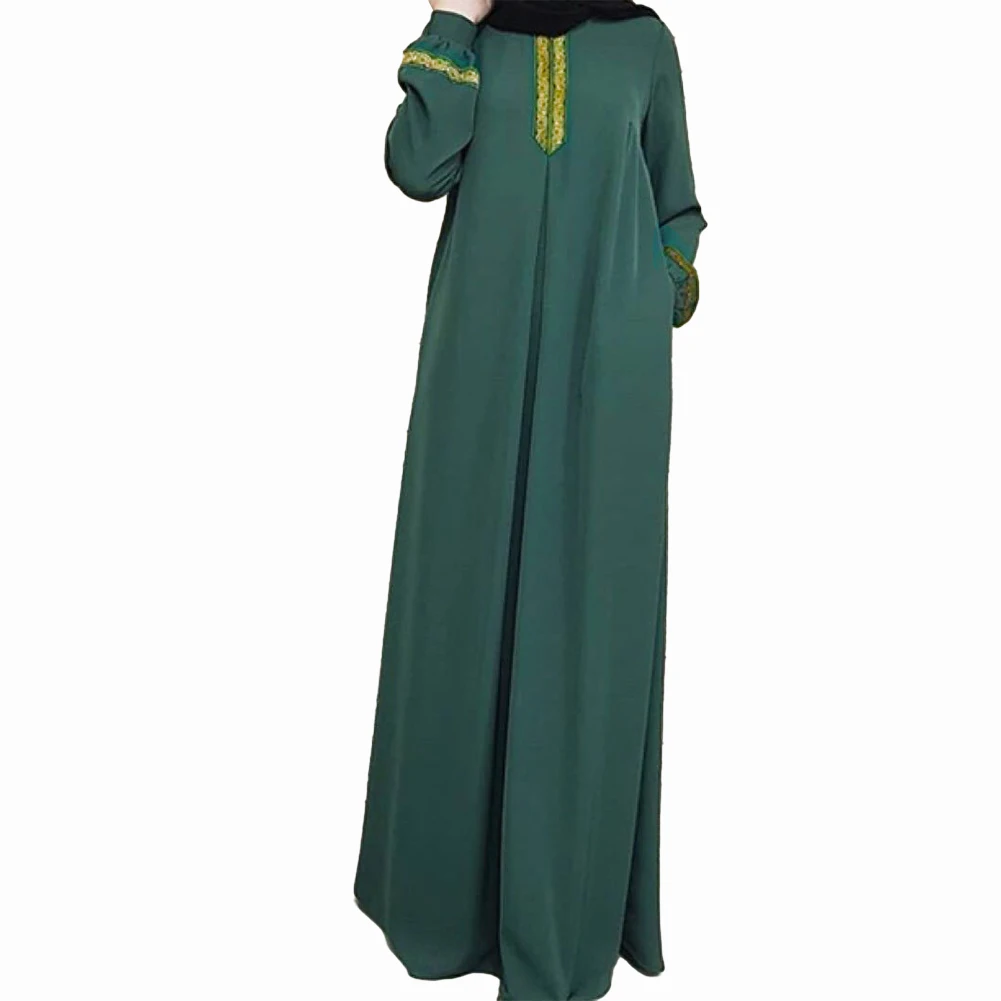 Female 's Clothes Dress Vacation.party Navy Black Green M-3XL Ladies Arab Robe O-Neck Collar Abaya Prayer Maxi Dress