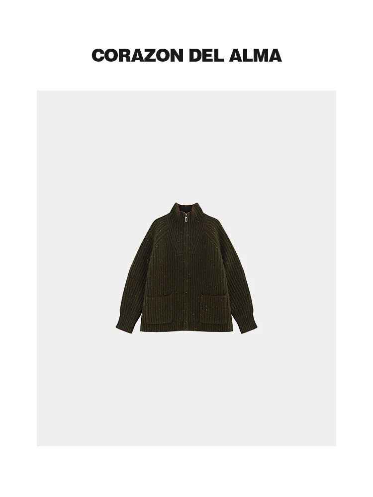 

Плотный шерстяной кардиган с цветными вкраплениями, в стиле ретро, крупной вязки, теплый, ветрозащитный, с длинными рукавами, на молнии, повседневный