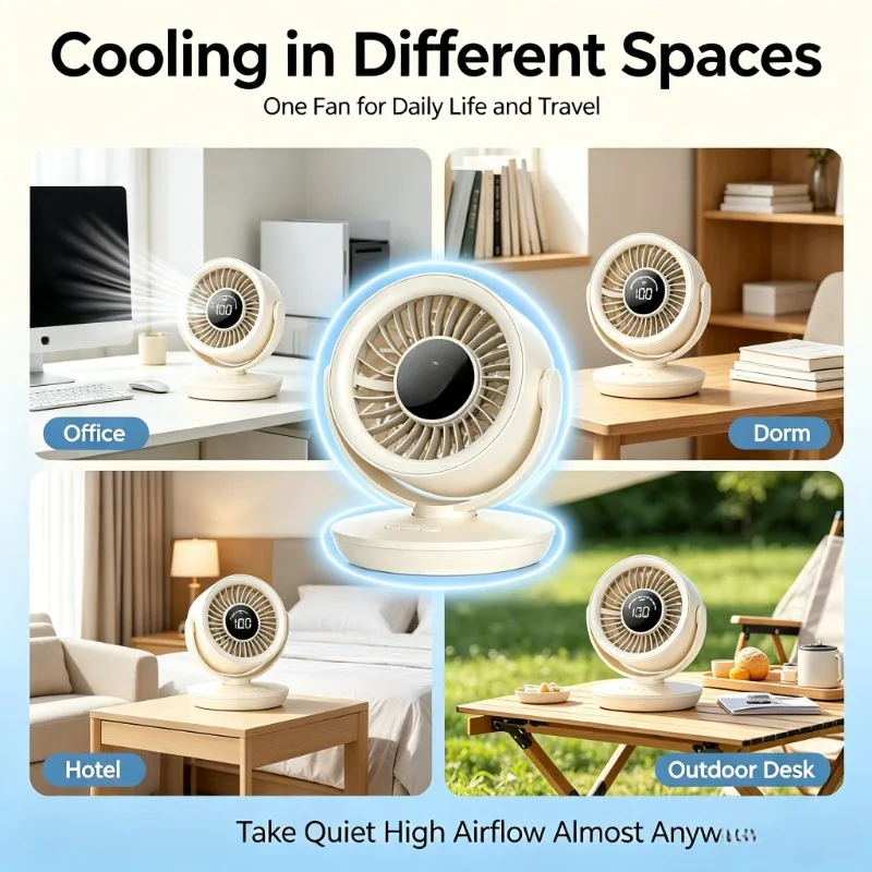 USB Rechargeable Desk Turbo Fan with Digital Display High Airflow Long Battery Life Portable for Office Dorm Travel