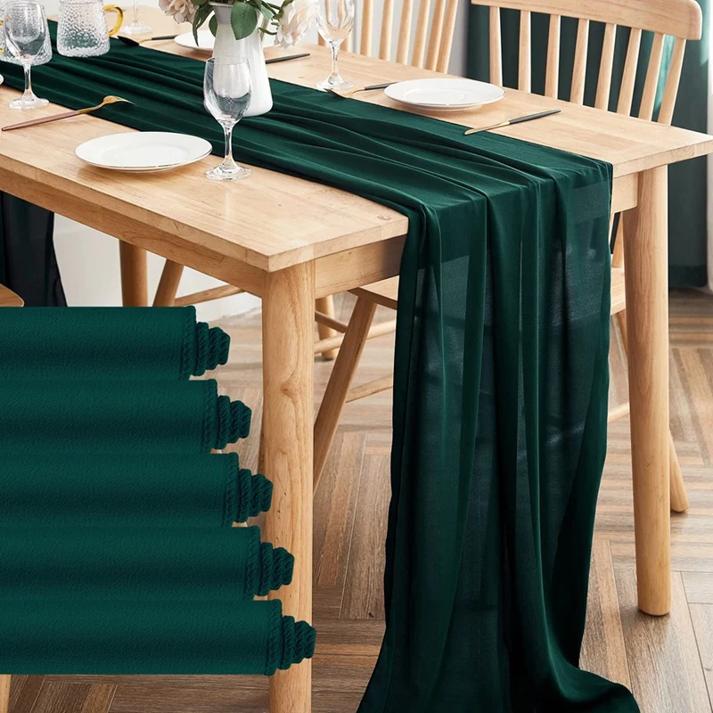 30X300cm Gauze Tablecloth Table Decoration For Romantic Wed Parties Dark Green Chiffon Tablecloth