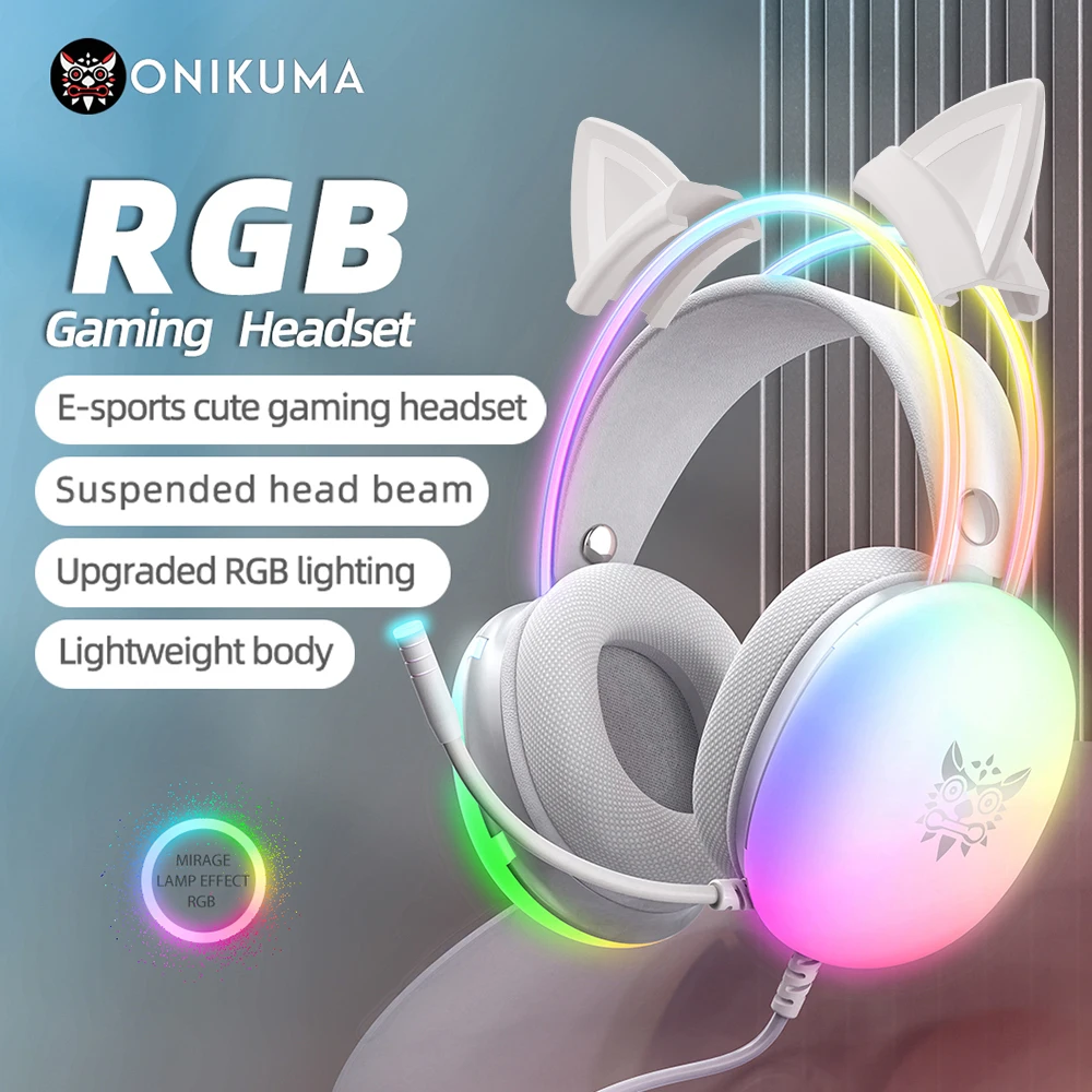 ONIKUMA المهن مع ضوء ديناميكي كامل RGB آذان القط قابلة للفصل مع ميكروفون لاعب PC PS5 #1