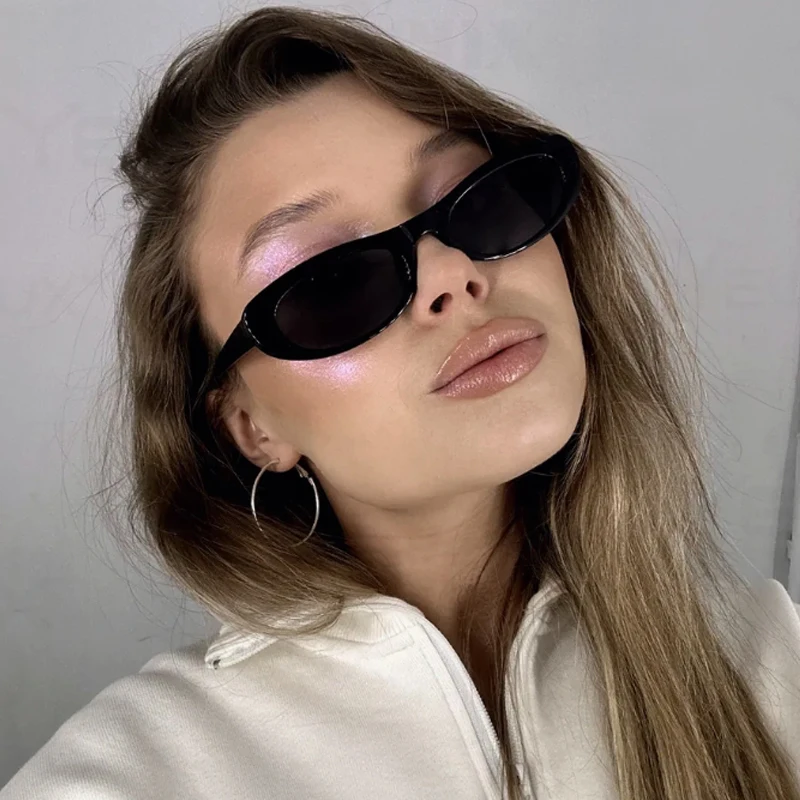 نظارات واقية 4 قطعة إطار ضيق على شكل عين القطة للنساء نظارات شمسية بعدسات سوداء وبنية نظارات شمسية كاجوال للسيدات UV400 #5