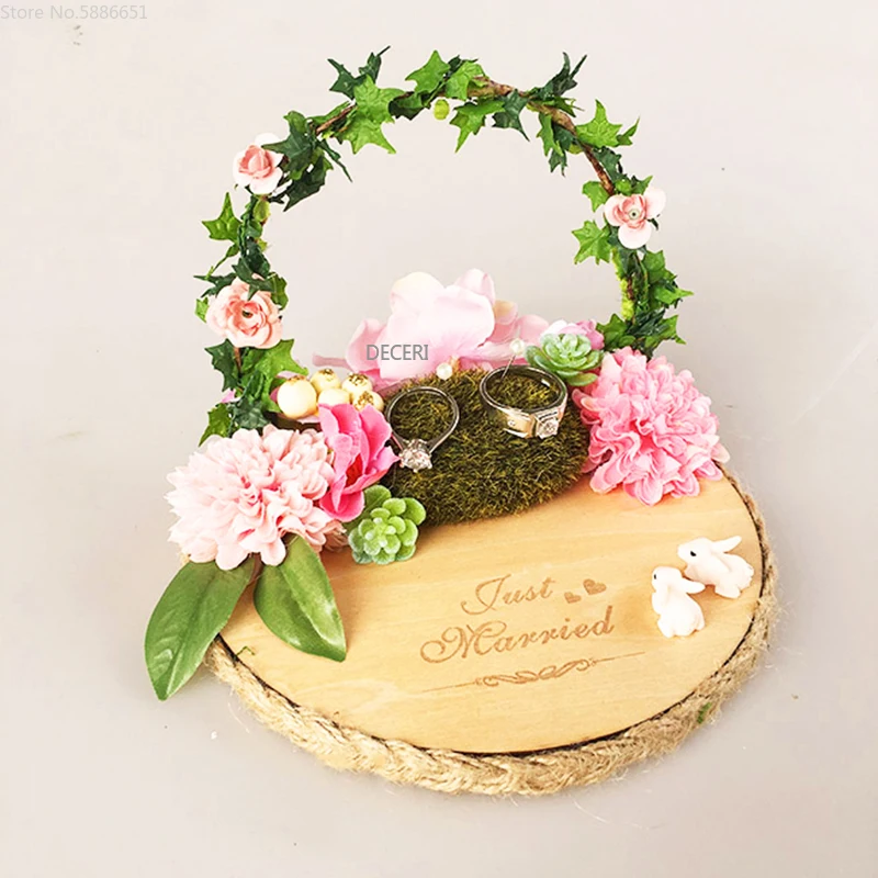 Love Just Married Ring Pillow Holder Propose Marriage Wedding Flowers Decoration for Table Bride Groom Gifts