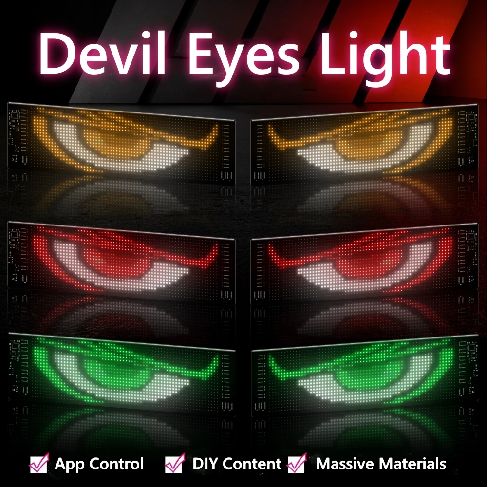 2PCS Windshield Devil\'s Eyes Bliking Flashing LED Eyes On The Windshield Glowing Devil Eyes Truck Window LED Screen For Car