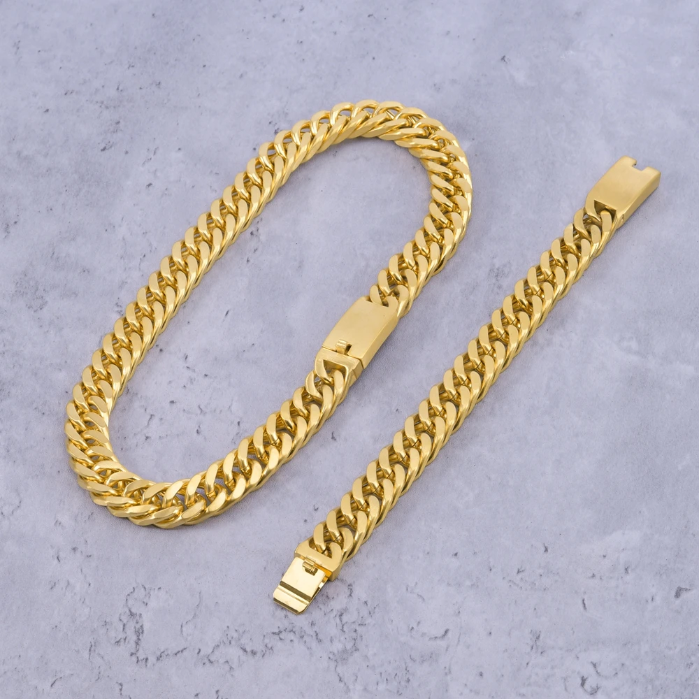 SDA Stainless Steel Cuban Link Chains Classic Men Boy Curb Chunky Silver Gold Color  Necklace Bracelet 7 to 30 Inches