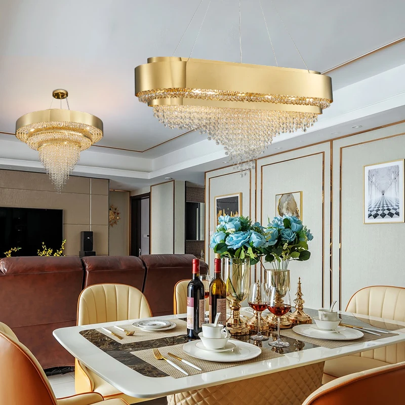 

Italian Luxury Crystal Hanging Chandelier Gold For Living Dining Room Loft Bedroom Round Crystal Pendant Light Hanging Lamp