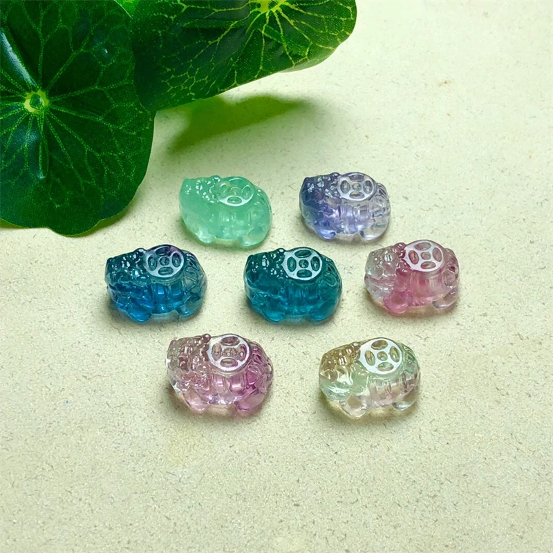 5pcs Natural Fluorite Dragon Turtle Carving Pendant Necklace Fashion Personalized Men Women Gemstone Jewelry Lovers Gift 18MM