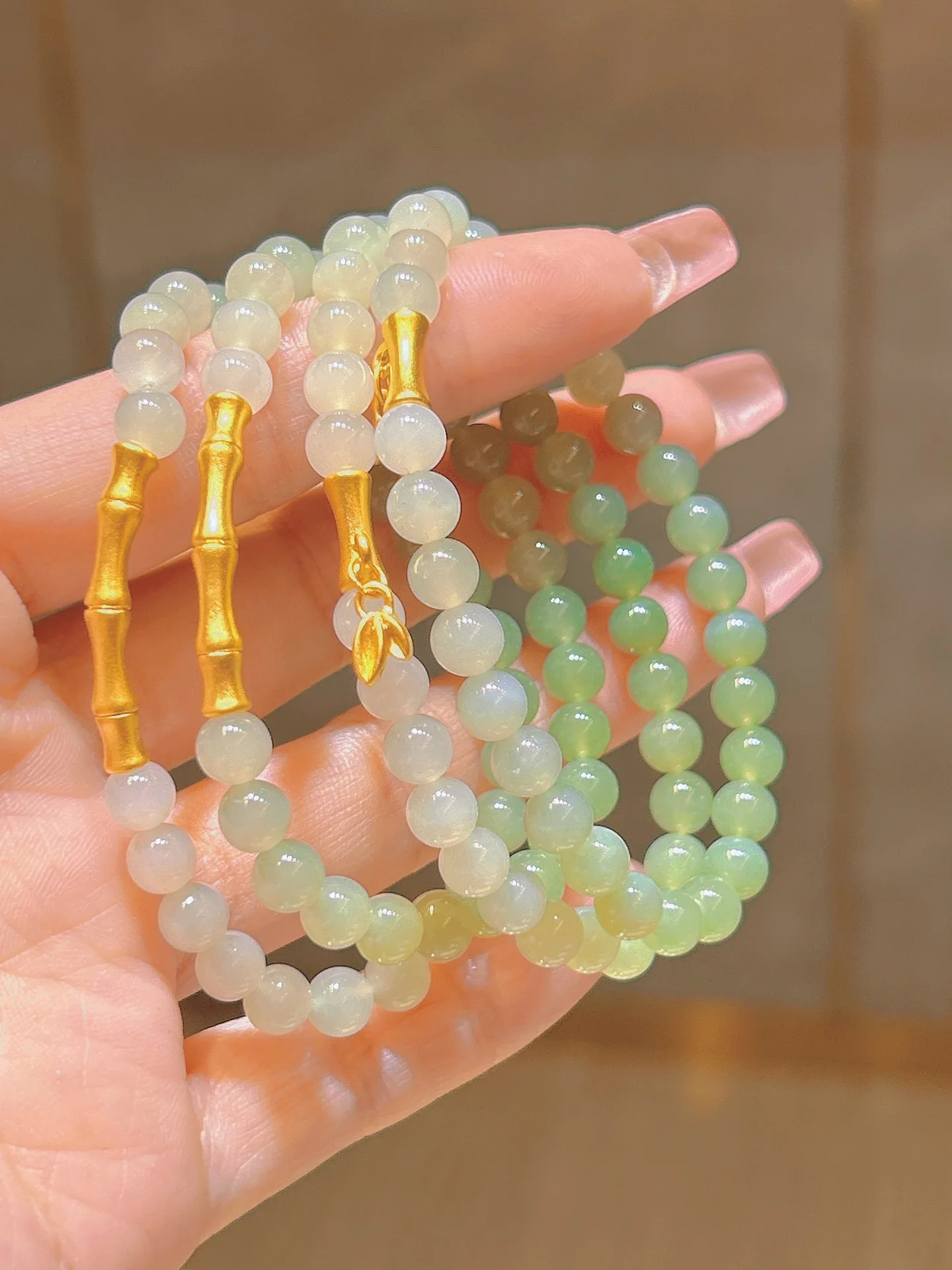 Valentine's Day Mother's Day Gift Pure Gold Bamboo Hetian Jade Bracelet High Quality Gradient Color Pure Gold Hetian Jade