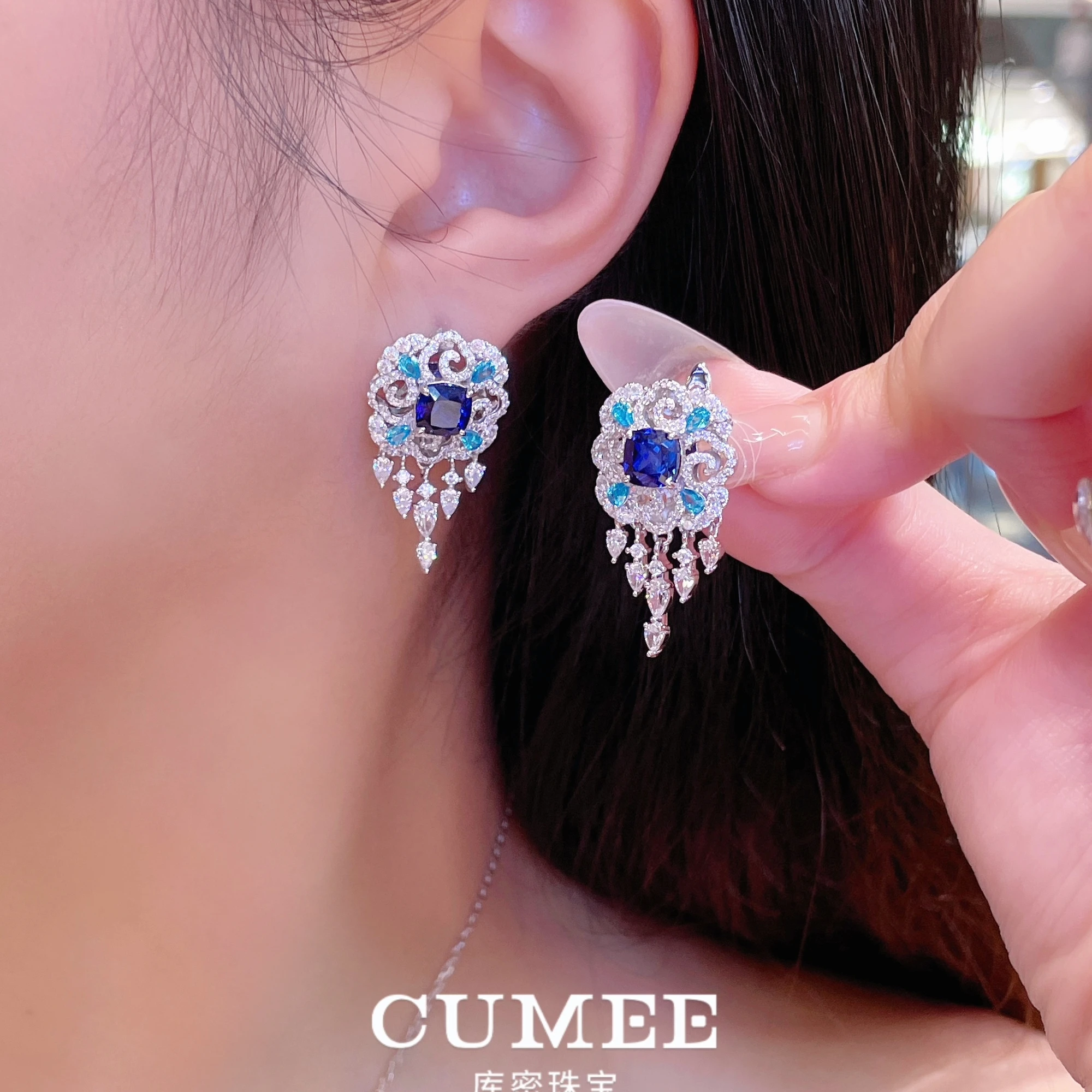 CUMEE النمط الصيني الجديد التصميم الأصلي زراعة الاصطناعية جوهرة مجموعة مجوهرات قلادة القرط الدائري. 925 فضة مطلية بالذهب