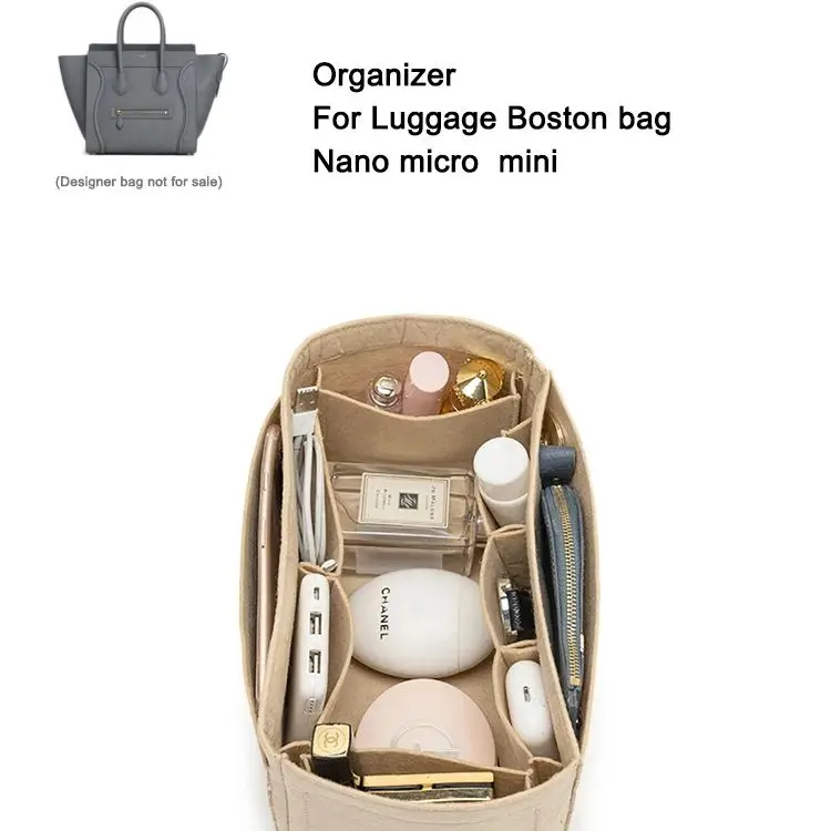 Insert Organizer With Pad Pouch for Luggage Boston Bag Nano Micro Mini Bag, Liner Fit Handbags Tote