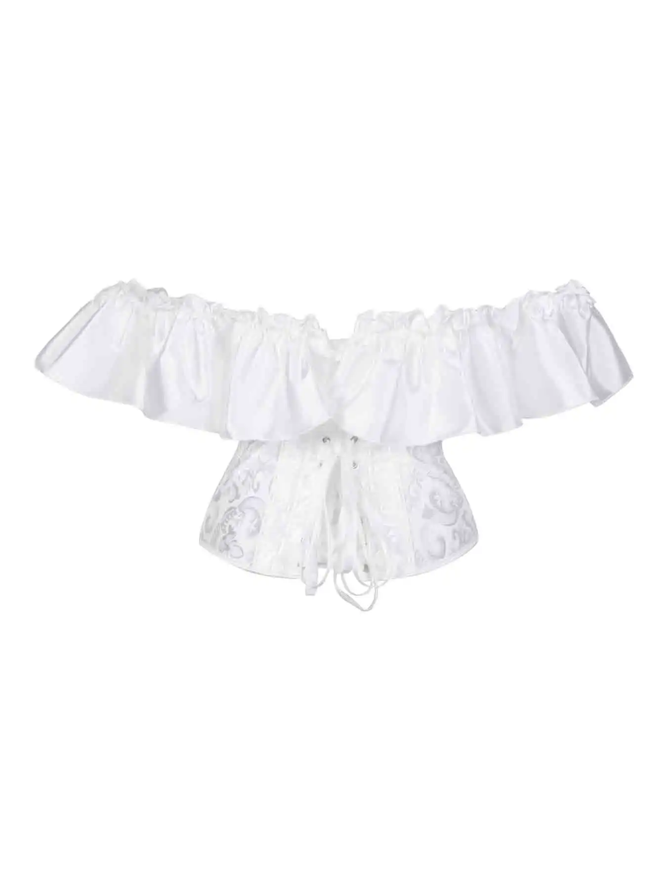 Chest corset with satin ruffled sleeves and waist-tightening palace corset at the back of the shoulder.