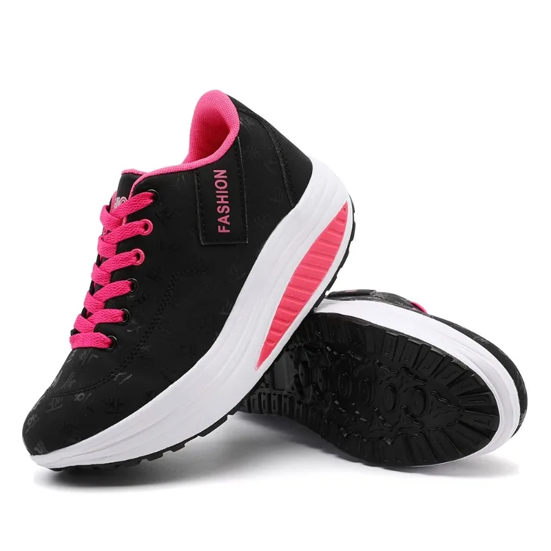 

2026 Comfortable Wedge Heel Thick Sole Sneakers Lace-up Vulcanize Shoe Ladies Casual Sports Shoes Breathable
