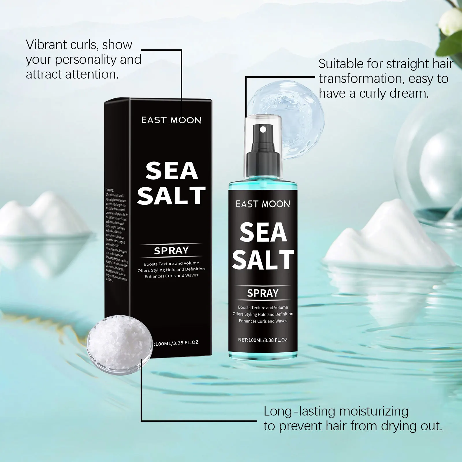 Sea Salt Curl Hair Styling Spray Mattifying Fluffy Increase Thicken Volumizing Non Grease Lasting Waterproof Hair Setting Serums