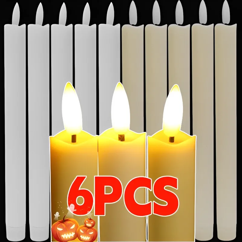 

1/6pcs Long-pole Candle Lights LED Flameless Taper Candles Lights Halloween Party Atmosphere Candles Wedding Table Decorations
