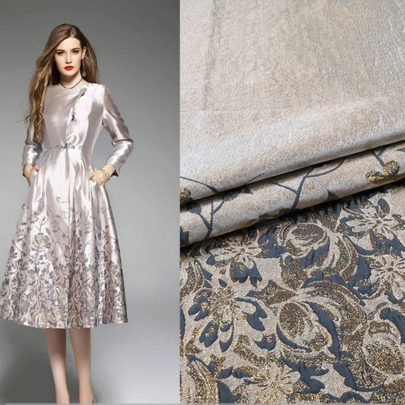 Gold Brocade Jacquard Fabric French Elegant Trench Coat Big-name Custom Cloth by the Yard