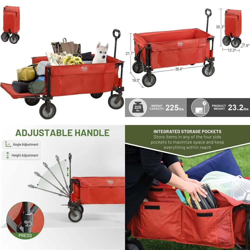 

TIMBER RIDGE Tailgate Collapsible Folding Wagon Cart, Heavy Duty Utility Push Pull Beach Wagon Foldable, Outdoor Grocery Cart wi