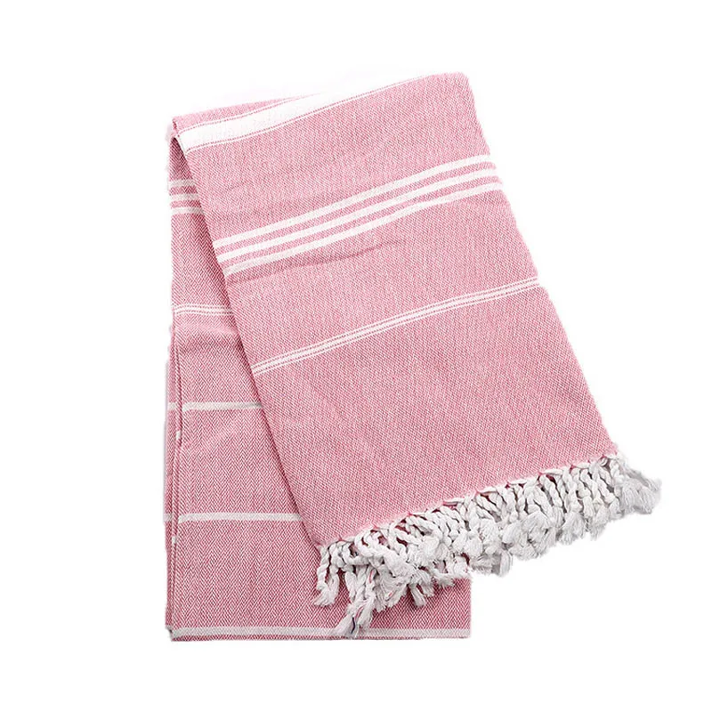 Striped Cotton Turkish Sports Bath Towel with Tassels Travel Gym Camping  Sauna Beach  Pool Blanket Absorbent Easy Care