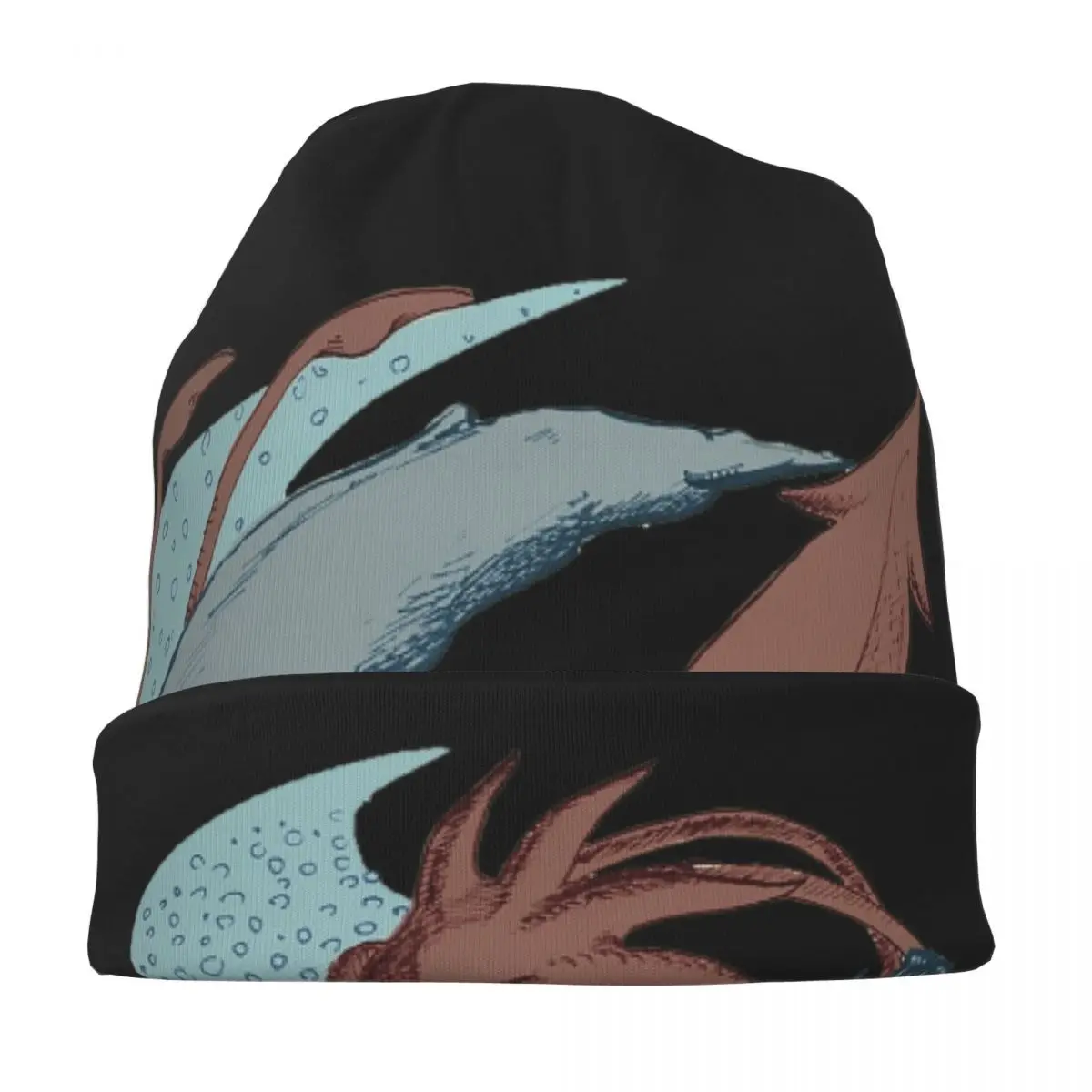 الحيوانات المنوية الحوت مقابل الحبار العملاق الدافئة محبوك قبعة موضة بونيه قبعة الخريف الشتاء في الهواء الطلق قبعات حريمي للرجال النساء الكبار