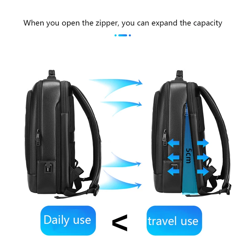 Multifunctional 15.6 inch Laptop Backpack Genuine Leather Travel Bag Men Business Backpack Bag with USB Charging Port Mochila