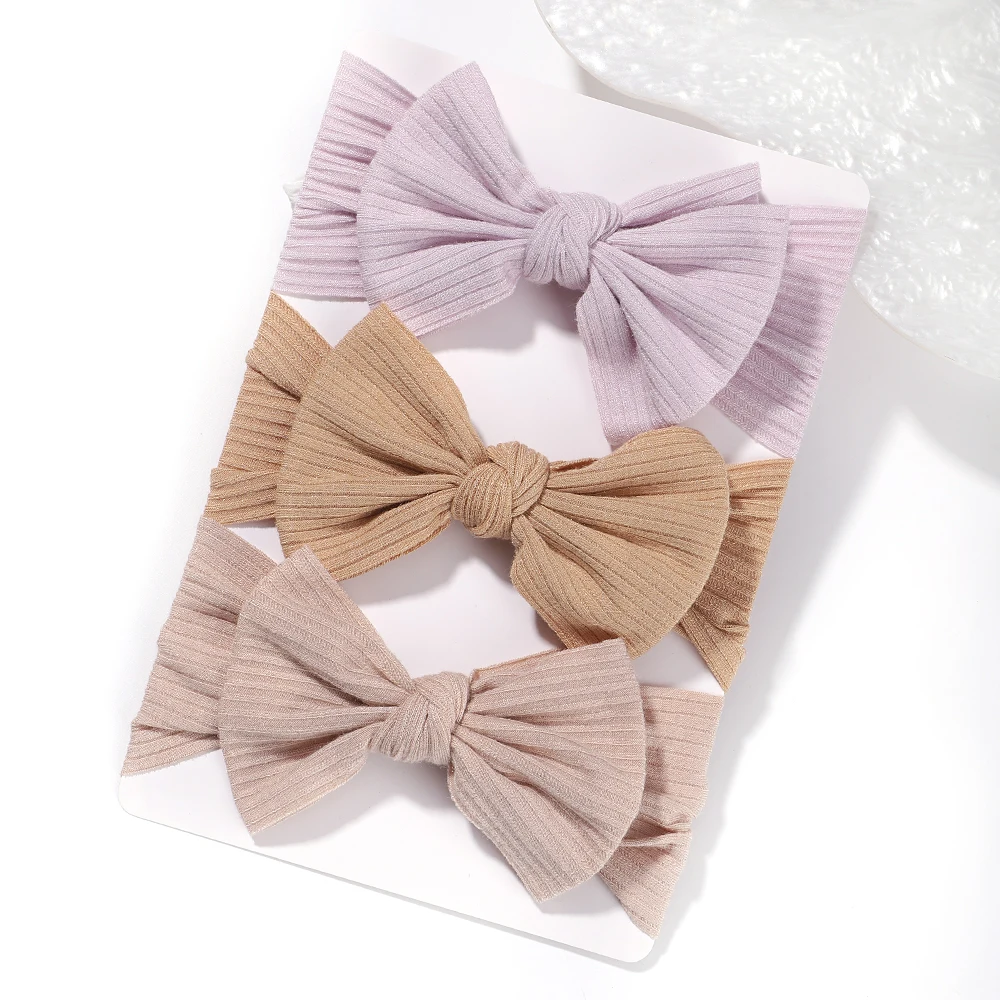 3Pcs/Lot Baby Girls Headbands Elastic Soft Nylon For Newborn Handmade Knit Headband Bow Turban Infant Hair Accessories Headwear