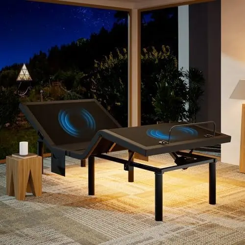 NS1 Twin XL Adjustable Bed Base with Massage- Smart Dual Motor Bed Frame with Wireless Remote, 3-Min Assembly, Zero Gravity
