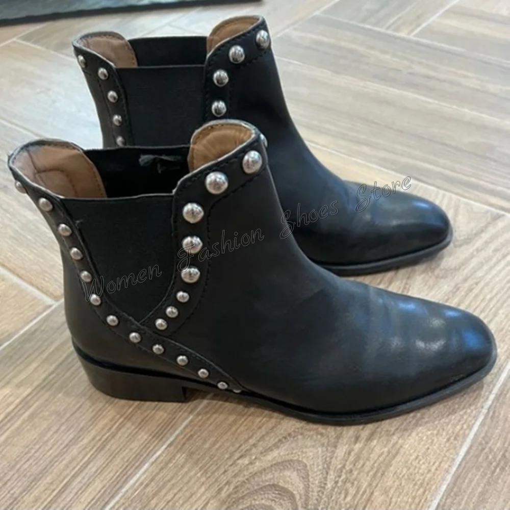 

Black Slip on Rivet Decor Boots Chunky High Heels Matte Leather High Heel Shoes for Women Heels 2024 New Zapatos Para Mujere