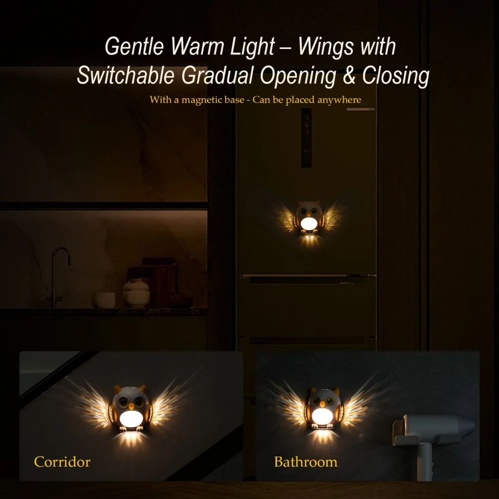 البومة المغناطيسي السيارات محس حركة ضوء الليل 2 الجناح تأثيرات الإضاءة ضوء دافئ مدور تصميم آمن سهل عصا / جبل المغناطيسي