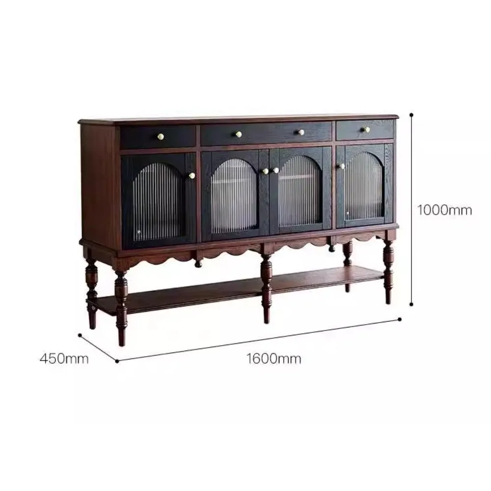 

Solid wood dining side cabinet retro color matching living room wall locker storage cabinet
