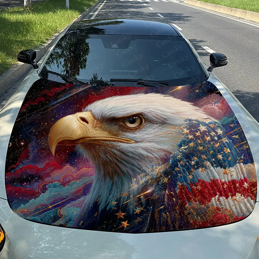 Star Spangled Banner Eagle Car Hood Sticker, Premium Vinyl Sticker For Automotive Exterior Customization, Durable PVC Vinyl Wrap