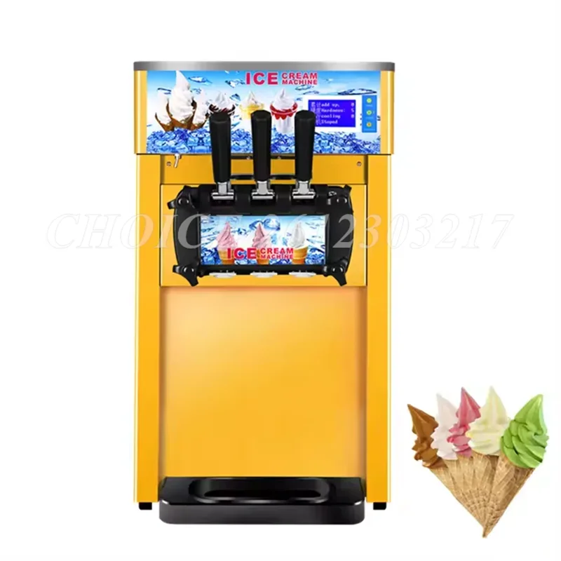 Countertop Large Capacity Cone Ice Cream Maker Automatic 3 Heads Soft Ice Cream Machine Stainless Steel Sundae Making Machine