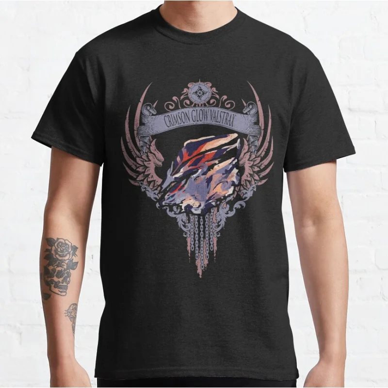 

CRIMSON GLOW VALSTRAX Monster hunter world gift t shirt for men Cartoon Video game MHW Graphic Tee Y2K Clothes All size tops
