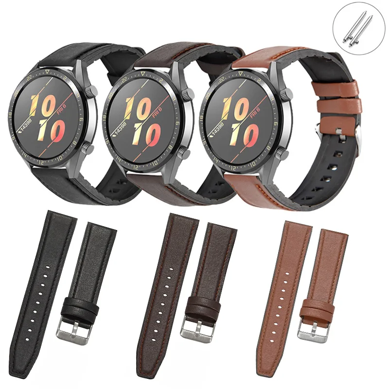 22mm Leather Watch Band for Huawei GT2 Pro Silicone Watch Strap Replacements Honor Magic Watch2 46mm Mens Strap