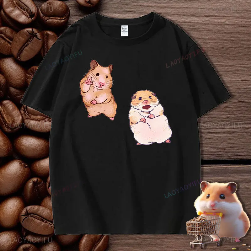 Funny Photograph The Hamster and Scare The Hamster Cartoon Printed T-shirt Woman Creative Gift T-shirt High Quality Cotton Tops