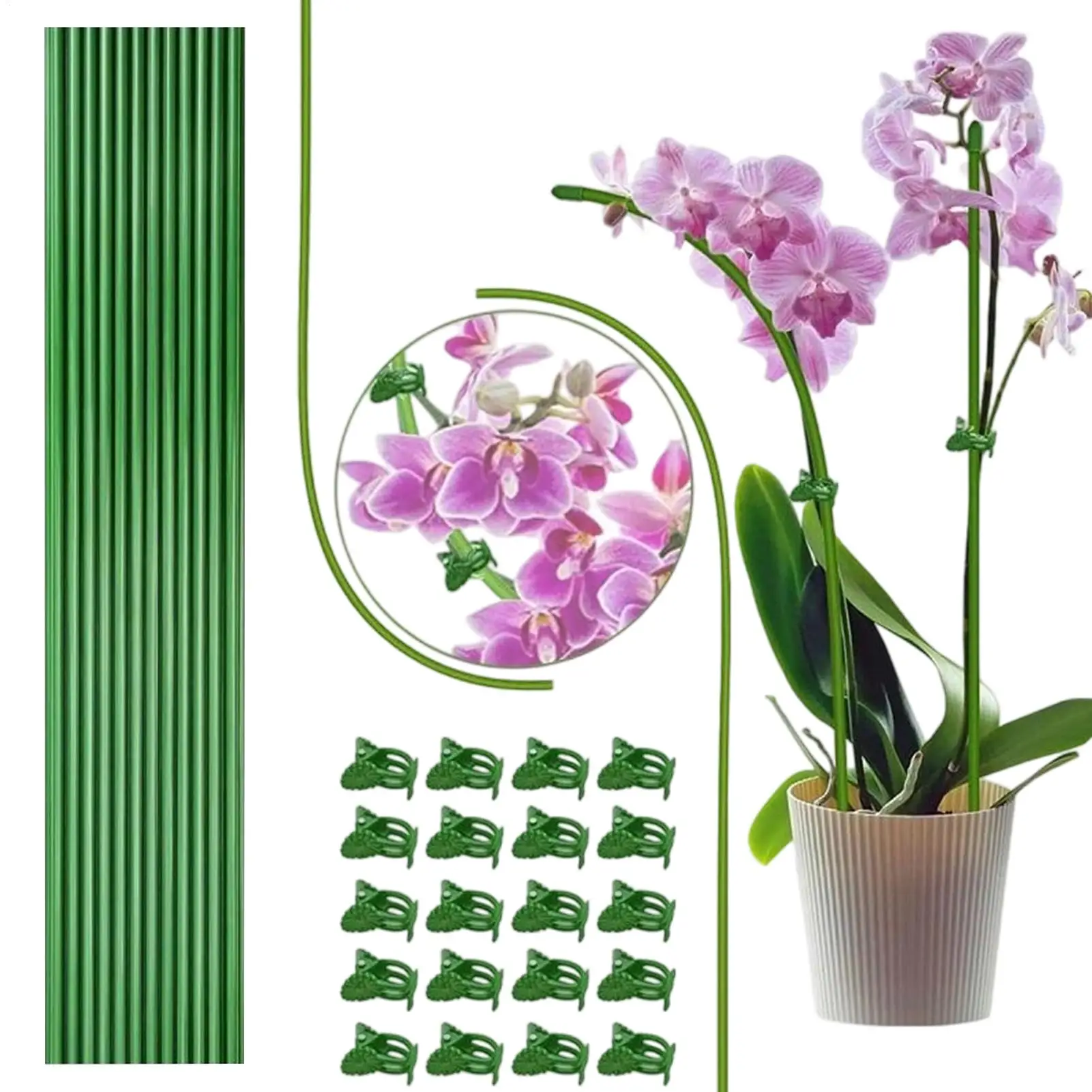 Garden Plant Stakes Potted Plants Stakes With Clips Bendable Stem Climbing Sticks Fixing Clamps For Vegetables Tomato Strawberry