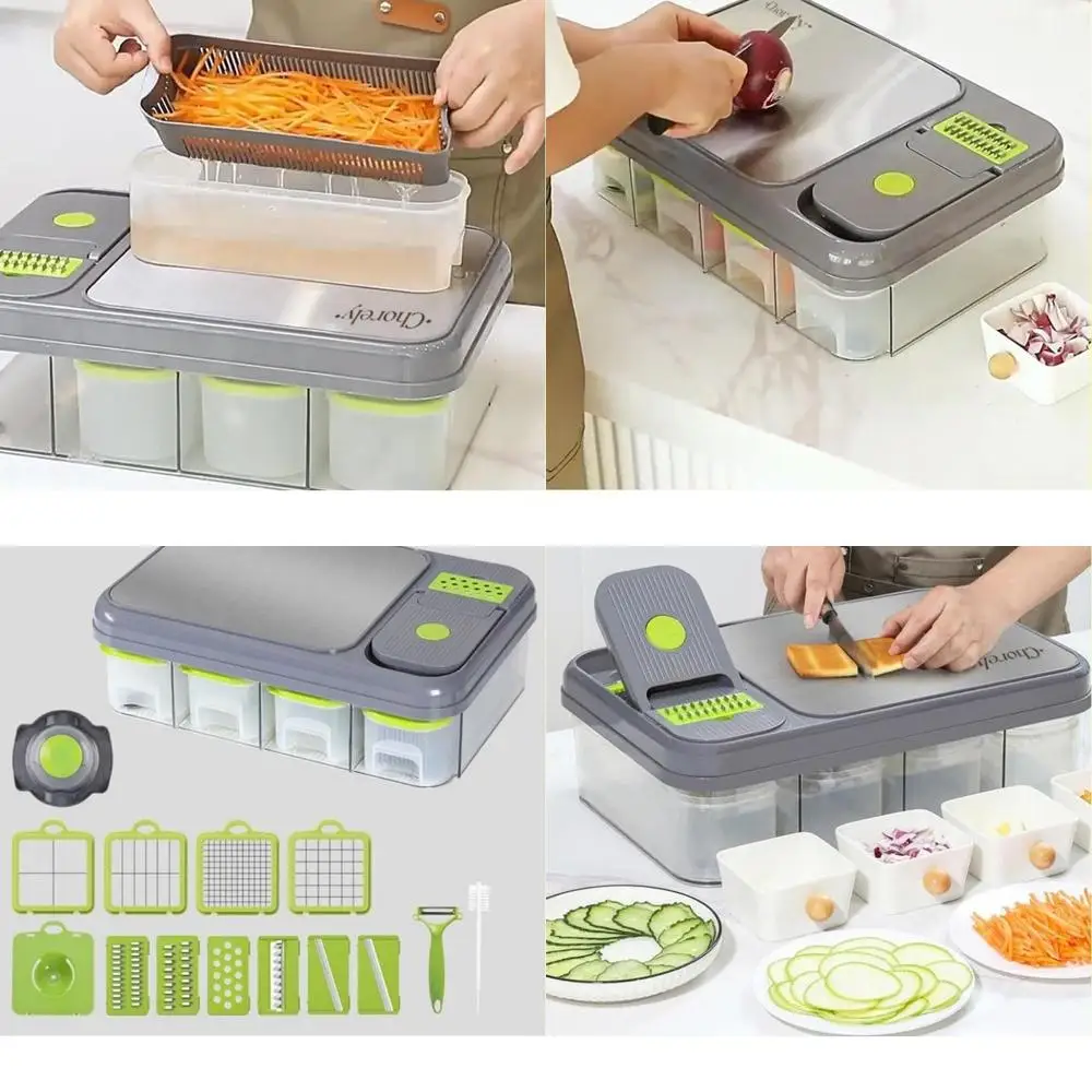 

Multi-Functional Stainless Steel Food Dicer with 4-Compartment Storage Container Set