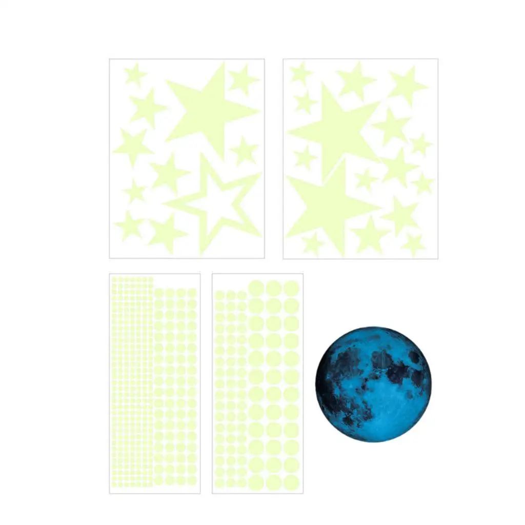 5x Glow in The Dark Wall Stickers Home DIY Mural Stars Moon Dot Stickers Decal for Bedroom Nursery Kids Room Boys Girls Ceiling