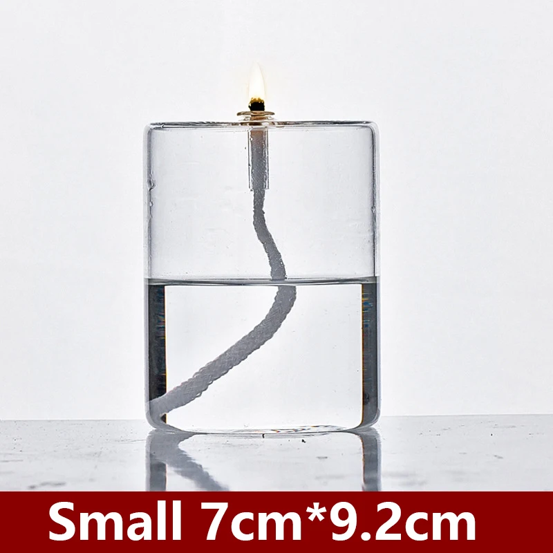 Refillable Liquid Petite Cylindrical Small Oil Lamps Sturdy Borosillicate Oil Candle Pillar Unscented Oil Candles for Home