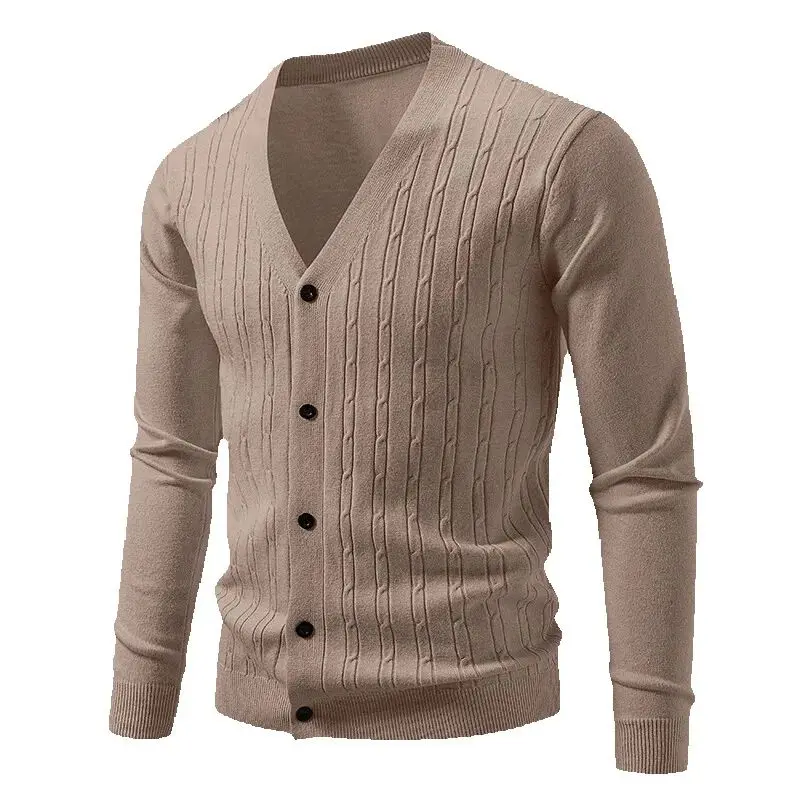 

2025 Autumn Knitted Sweatercoat Men Solid V-Neck Slim Fashion Cardigan Male Long Sleeve Knitted Business Casual Sweater Jackets
