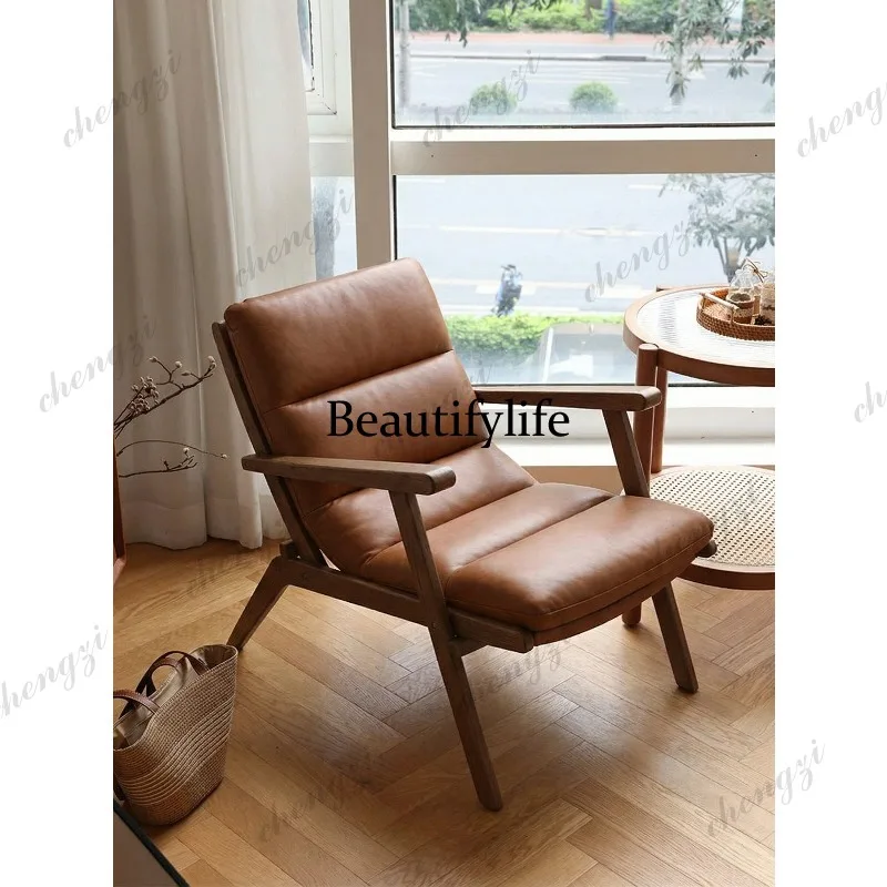 Leisure foldable old small single lazy sofa lying chair balcony outdoor household solid wood high backrest