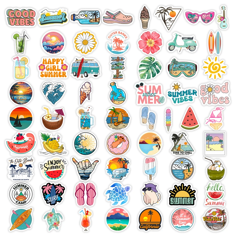 Summer Theme Stickers Beach Surfing Kids Toy Gift Decal for Phone Laptop Bottle Car Scrapbooking Decorative Graffiti Waterproof