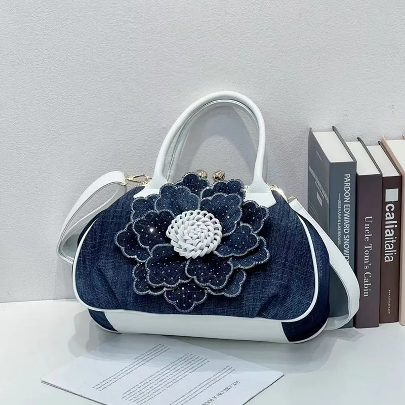 New fashion ladies large capacity handbag European and American style flower cowboy diamond crossbody bag for women